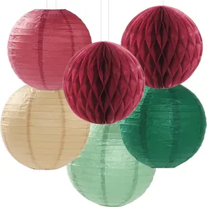 Sage Green & Gold Party Decoration Kit – Tissue Flowers, Lanterns, Fans & Honeycombs