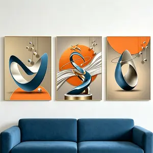 3-Piece Modern Abstract Geometric Canvas Wall Art, Framed HD Waterproof Prints for Living Room Hallway, Contemporary Home Decor