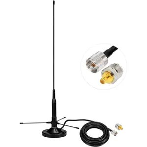 Mobile Ham Radio Antenna with Ground Planes Dual Band VHF UHF 136-174MHz 400-470MHz  Base Mount Soft Whip Antenna PL259 Male Connector for  Amateur Radio Marine VHF Radio