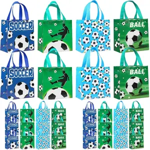 12 Pcs 2026 Soccer Party Favors, Non-Woven Gift Treat Bags,  Soccer Treat Goodie Bag Soccer Party Gift Bags Reusable Non Woven Gift Snack Candy Bags with Handles for Team Party Birthday Supplies