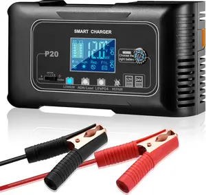 20 Amp Car Battery Charger, 12V and 24V LiFePO4 Battery Charger (AGM/SLA/Gel/Wet/VRLA…), Trickle Charger for Optimal Performance of Automotive,RV,Lawn Mower,Golf Cart,and Marine Batteries