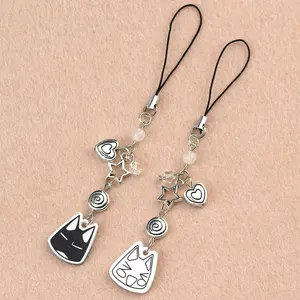 Handmade Toro Kuro Cat Phone Charm Lanyard Matching Cartoon Pendant Keychain Star Beaded Backpack Y2K Bag Decor Cute Jewelry