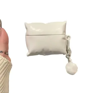 Aesthetic 3D Pillow Shape AirPods Case Soft Silicone Shockproof Anti-Scratch Cover with Auto-Open Lid Compatible with AirPods 1/2/3/Pro 2/3/4 Lanyard Hole Western Trendy CrossBorder Viral Design - Protection