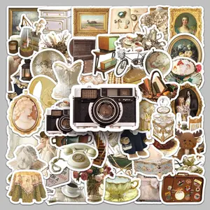 50 vintage ins-style planner stickers, artistic, fresh, simple, cream-colored decals for DIY phone case, computer, and water cup decoration