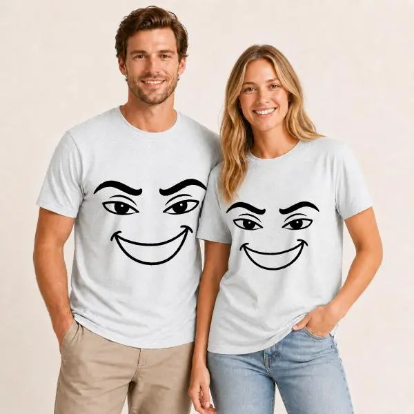 CARPESUN, Funny Smiley Face, T-Shirt, Cartoon Eyebrows And Smile Graphic, Soft Cotton Blend, Unisex Couples Casual Wear, Single Pack