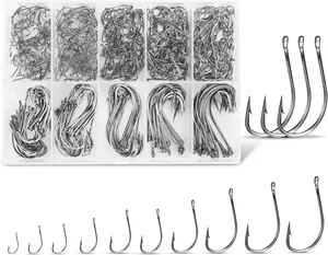 500Pcs Carbon Steel Fishing Hooks, Circle Hooks Assortment for Saltwater Freshwater Ice Fishing, Salt Water Fish Hooks