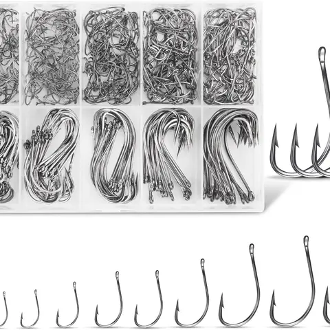 500Pcs Carbon Steel Fishing Hooks, Circle Hooks Assortment for Saltwater Freshwater Ice Fishing, Salt Water Fish Hooks