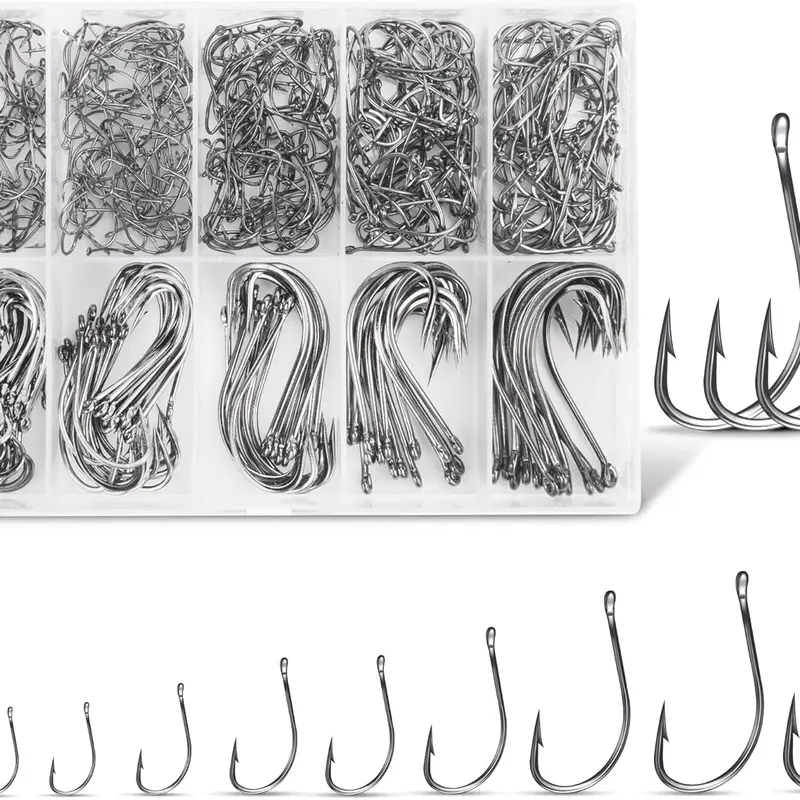 500Pcs Carbon Steel Fishing Hooks, Circle Hooks Assortment for Saltwater Freshwater Ice Fishing, Salt Water Fish Hooks