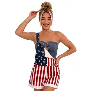 American Flag Overalls for Men and Women, Unisex Bib Pants with Soft Stretch Fabric, Breathable Summer Streetwear Outfit for Independence Day, Memorial Day, National Holiday Festivals, Parades, Parties and Casual Vacation Wear