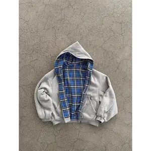 Mauroicardi Spring Oversized Reversible Hoodies Men Luxury Designer Clothing Hoodie with Plaid Lining Sweatshirt Streetwear 2025