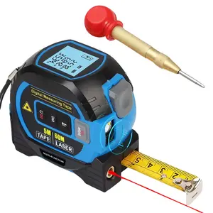 3-in-1 Digital Laser Tape Measure, High Precision 196ft/60m Laser Distance Meter Measuring Tape with Backlit LCD Auto Lock Rapid Measurement, Multi-Unit Switching ft/in/m, With Auto Center Punch Portable Tool for Construction Home DIY Projects