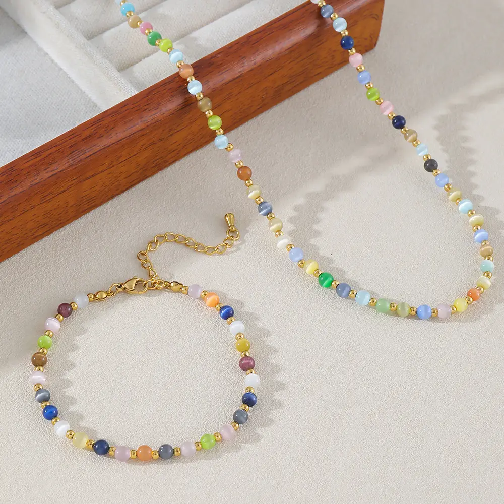 Sofia Dopamine Bead Necklace - Rainbow Beaded Choker, UV-Reactive Waterproof Stainless Steel Jewelry, Colorful Bright Casual Wear Arm Candy Stackable Necklace, Bead Necklaces