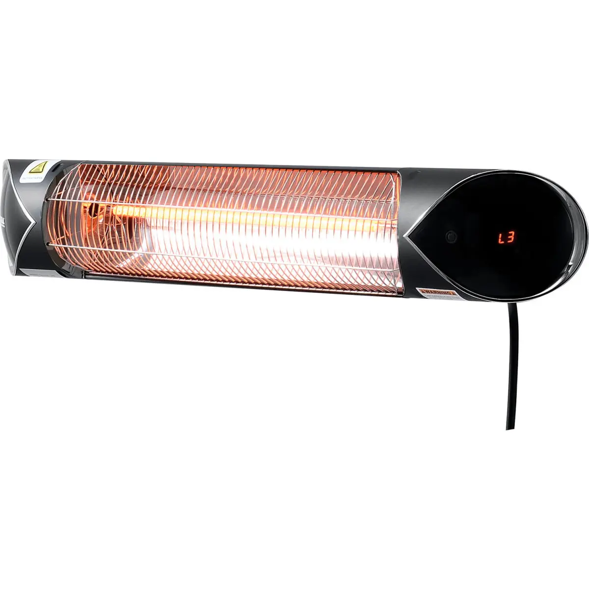 Heyuan Xinda 1500W Quartz Electric Industrial Infrared Outdoor Patio Heater, 4 Power Settings, 6 ft Cable, ETL Listed, IP55 Rated, Remote Control, Wall-Ceiling Mount, Aluminum Body, Fast Warm-Up, Exceptional Reliability for Deck Users, 7" H X 8" W X 38" L