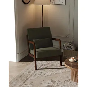 Garvee Modern Sherpa Accent Chair with Lumbar Pillow, Mid-Century Lounge Armchair Featuring Solid Wood Frame, Perfect for Living Room, Bedroom, or Office in Green