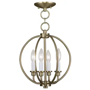 4 Light Antique Brass Chain Lantern/Ceiling Light fixture with Steel base material