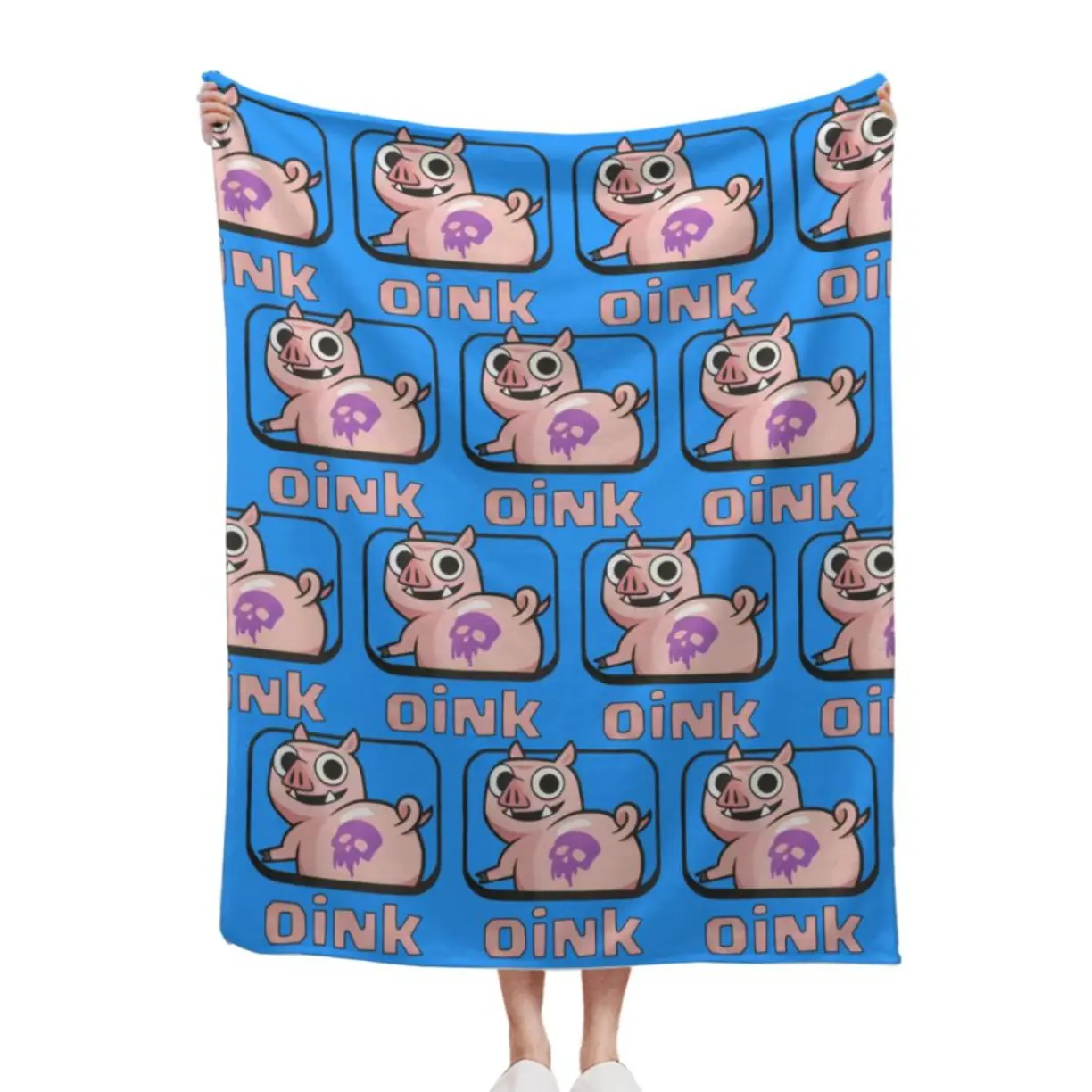 Clash Royale Pigussy Meme Blanket - Evil Pig & Skull Print Soft Throw, Funny Game Emote Inspired Home Decor for Sofa/Bed