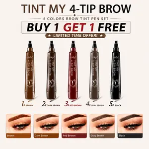 【Buy 1 Get 1 Free】 4 Tip Microblading Eyebrow Pen, Waterproof Liquid Brow Pen with Hair-Like Strokes, Long Lasting Smudge Proof Sweat Resistant Brow Tint for Natural Brows