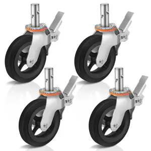 8 inches Scaffolding Wheels /8" Solid Round Stem Caster with Dual Locking Brakes 1100LBS Capacity Per Wheel Commercial Scaffolding Accessories