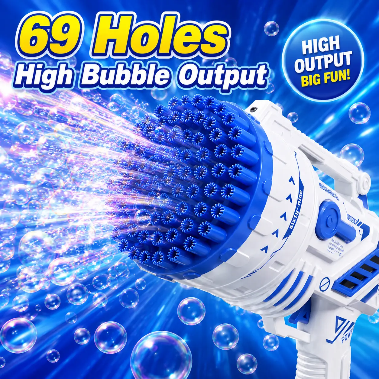 69Hole Bubble Blasters Toy for Kids with Colorful LED Lights, Automatic Bubble Maker Toys with Leak-Proof Bubble Bottles, Outdoor Summer Party Bubble Machine for Boys Girls