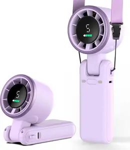Portable Handheld Turbo Fan, 5 Speeds, 5000mAh Rechargeable with 12-Hour Runtime, 0.6lb Lightweight, 3-in-1 Hand/Neck/Desk Fan, Beach Vacation Essentials (Purple)