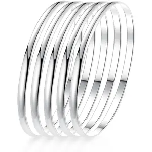 Fashion Shiny Thin Round Stainless Steel Bangle Bracelets for Women (1/3/5/8 Set)