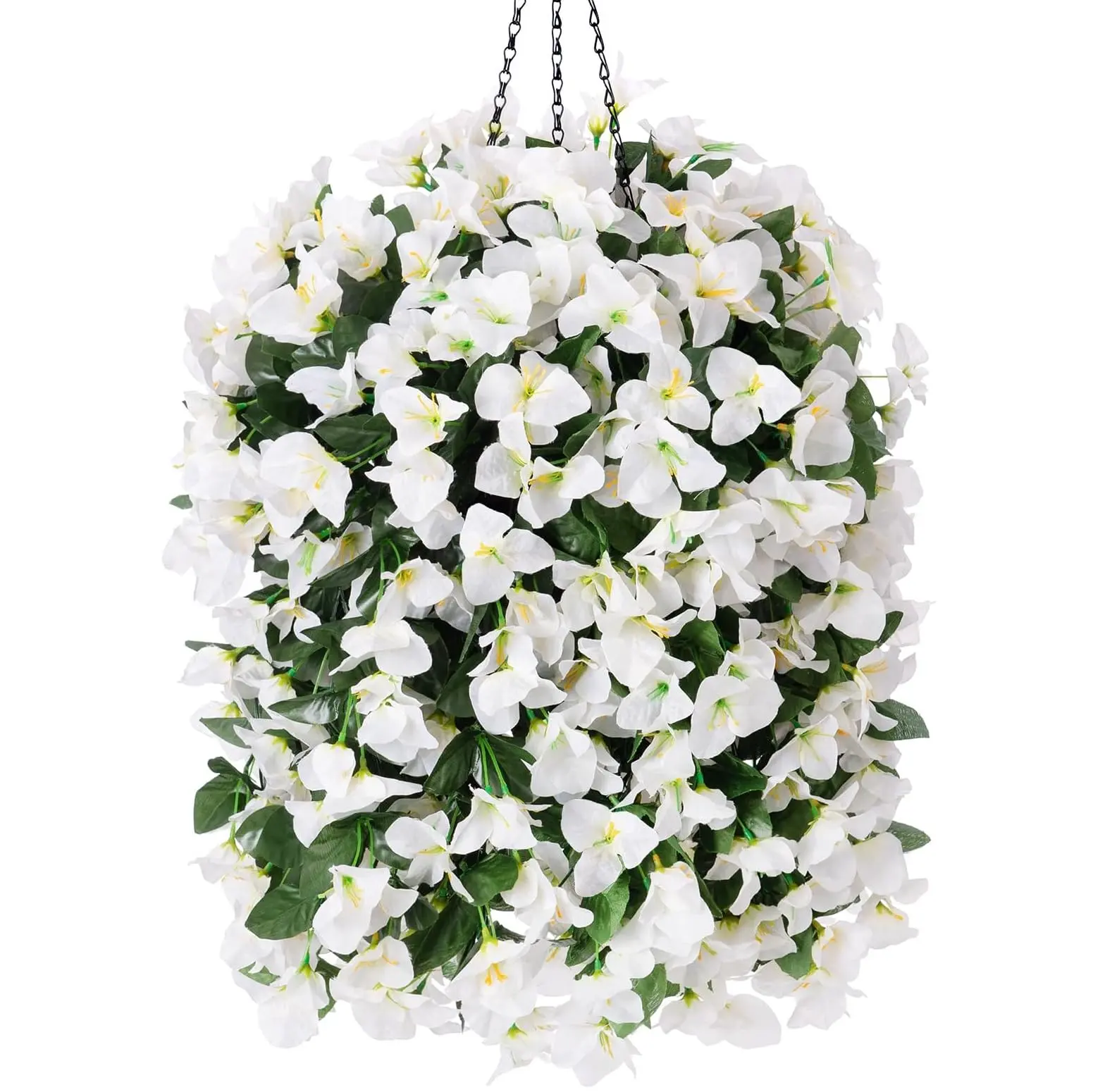 Ivydale 3PCS Artificial Bougainvillea Faux Silk Flowers - Round Plastic Hanging Baskets, Long Trailing UV-Resistant Realistic Vines for Front Door, Window Decorative Outdoor Home Decor (Hotpink, White)