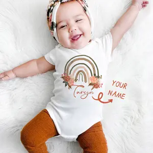 Personalised Name Floral Rainbow Cute Baby Bodysuits Custom Baby Jumpsuit Coming Home Outfit Rainbow Girls Playsuit Clothes
