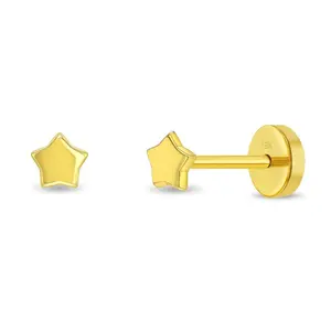 18k Gold Teeny Tiny Star Baby / Toddler / Kids Earrings Safety Push Back