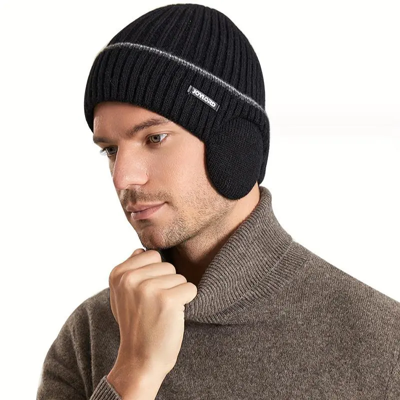 1PC Men’s & Women’s Plus Velvet Knitted Hat – Thick Winter Beanie with Ear Protection, Warm Outdoor Cap for Cycling, Skiing, Running, Casual Daily Cold Weather Wear