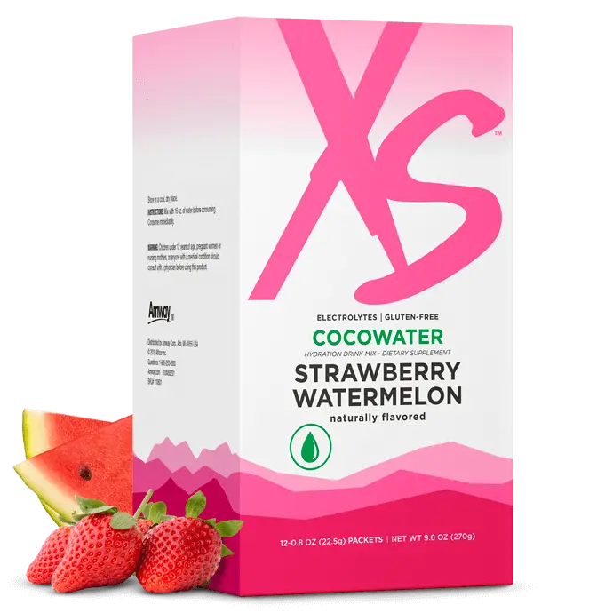 Amway XS Coconut Water Hydration Vitamin B1 B6 B12 Acetate Electrolyte Drink Mix, Strawberry Watermelon Flavor, 12 Packets, Coconut Water Drink Mix, Electrolyte Beverage Mix, Strawberry Watermelon Flavor, Vitamin B1 B6 B12, 12 Packet Pack, XS Hydration