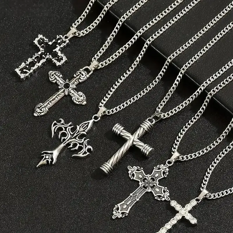 Men's Vintage Cross Design Pendant Necklace, Cross Necklaces, Fashion Necklace, Stainless Steel Jewelry for Party, Daily Clothing Decor, Trendy All-match & Exquisite Jewelry for Birthday Gift