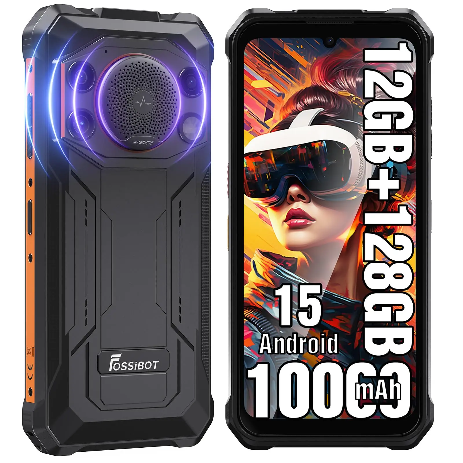 FOSSiBOT F110L 128dB Speaker 6.745-inch 12+128GB Tiger T615 CPU 50MP+8MP 10000mAh 120LM Flashlight 4G Rugged Phone