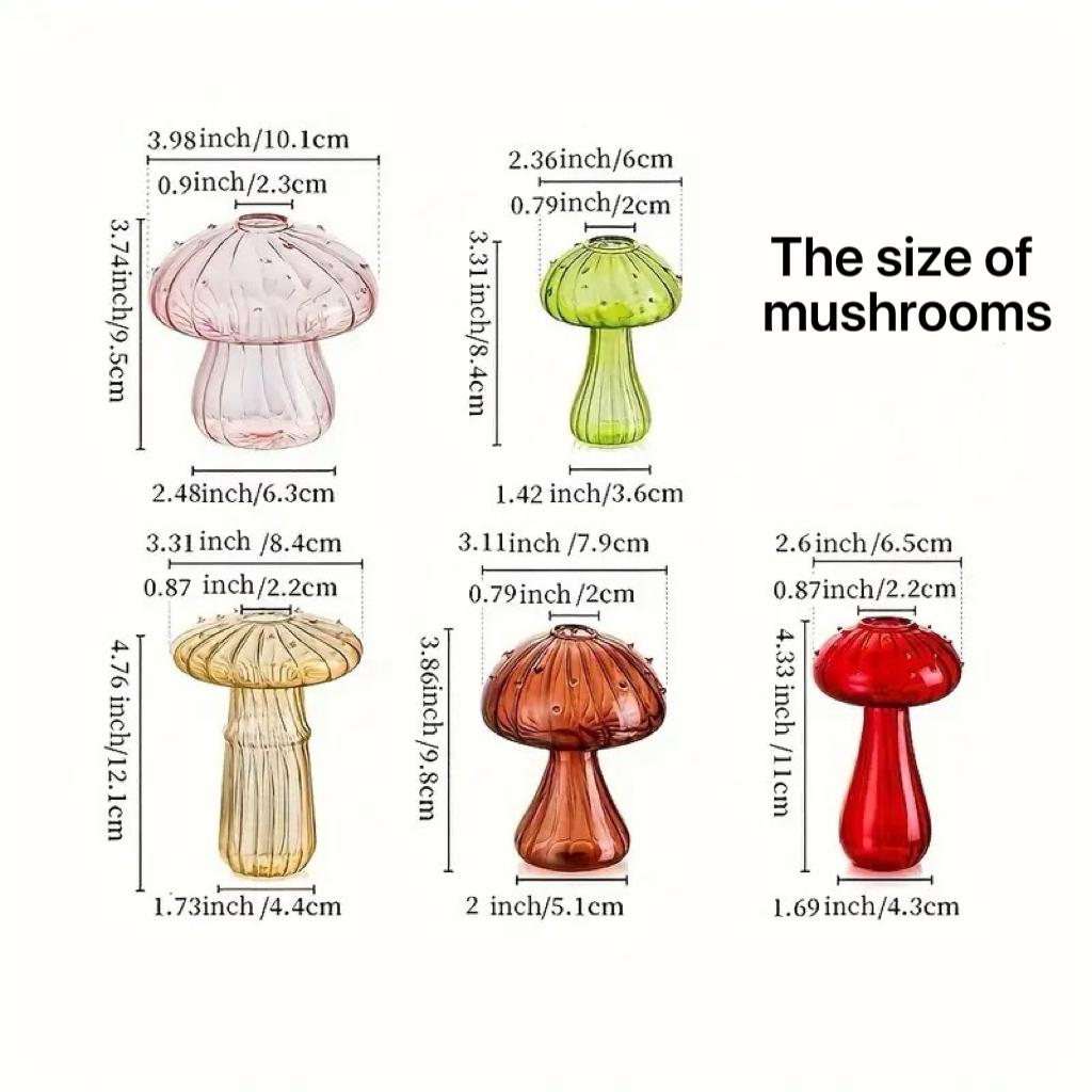 5-Pack Cute Mushroom Glass Vase Set, Mini Ribbed Mushroom Bud Vases, Colorful Aesthetic Tabletop Decor, Fairycore Home Decor for Bedroom and Living Room