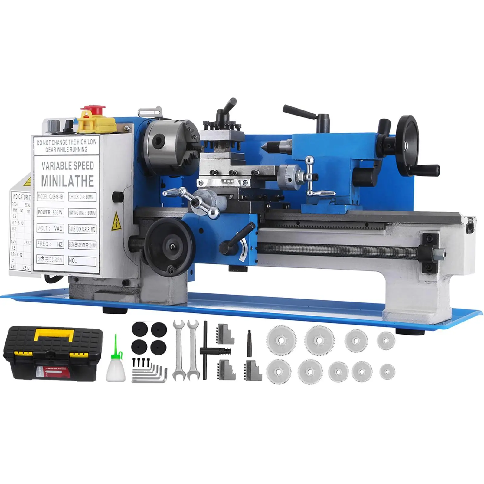 VEVOR Industrial Abrasive Resistance 7x12in 400W Heavy Duty Precision Mini Metal Lathe Power Tool, Infinitely Variable Speed 50-2250RPM, Forward+Reverse at Any RPM, 3-Jaw Chuck, Cutting Function, Emergency Stop for Maximum Protection Home Improvement