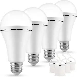 4 Pack Rechargeable Emergency Light Bulbs A19, 12W Camping Lamp Battery Powered LED Light Bulb Daylight E26 E27 Lamp, for Home Power Outage Camping Hurricane