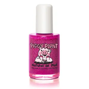 Glamour Girl Glitter Fuchsia Piggy Paint Nail Polish 0.5oz Non-Toxic Vegan Water-Based Formula with Silver Glitter