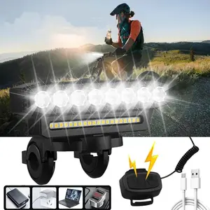 USB Rechargeable Bike Light 8 Leds for Night Riding, 6 Lighting Modes Waterproof Bike Headlight, 3000 Lumen Super Bright Aluminium Shell Bicycle Front Light, Easy to Install Bicycle Headlight
