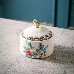 Floral Songbird Ceramic Storage Jar