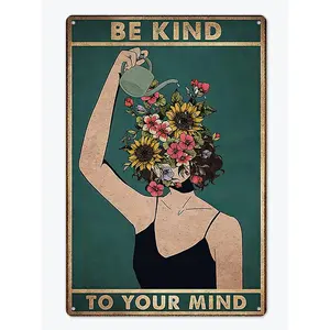 Be Kind to Your Mind Vintage Tin Signs Hippie Boho Wall Art Encouragement Gifts for Women Home Office Bedroom Living Room Cafes Wall Decor 8x12 Inch