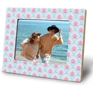 Coquette Blue and Pink Seashell Beach Picture Photo Frame 4x6, Coastal Granddaughter Room Decor, Preppy Shells Nautical Wall and Tabletop Display Photo Frame for Home Office Decor