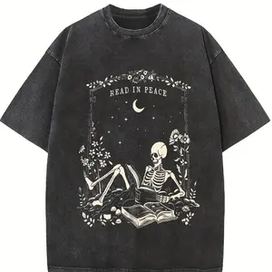 Read in Peace Comfort Colors Shirt, Bookish Halloween Shirt, Skeleton Book Tee, Skeleton Reading T-shirt, Book Lover Halloween