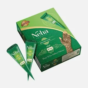 Neha  Herbals Mehandi Cone - 100% Natural Chemical Free Pack of 4 Cones, 25g Each Henna Paste for Temporary Tattoos & Body Art -, Long Lasting Dark Maroon Color, Easy Application