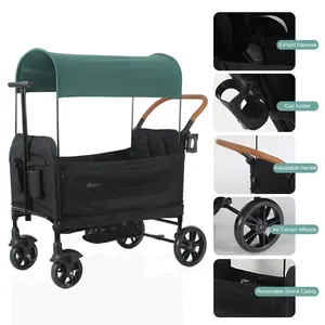 Twin Baby Stroller & Twin Camper Foldable with Removable Awning Spring Outing Essential for Twins，Wagons for kids