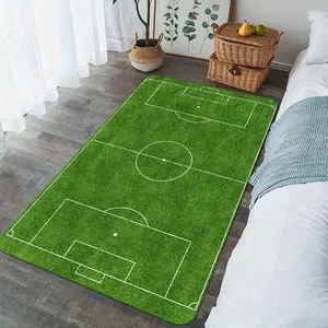 Flannel Football Field Area Mat, Sports Court Printed Play Mat, Spring/Summer Season, Outdoor Theme, Home Decor Living Room Bedroom Floor Mat, Game Console Home Decoration, Teen's Room Decorative Mat