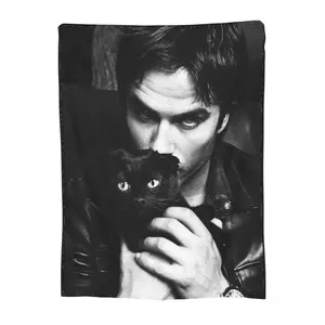 Cozy Damon Salvatore Horror Film Blanket Merchandise Bedding Decorative Throw Blankets Super Warm Coral Fleece Plush for Travel