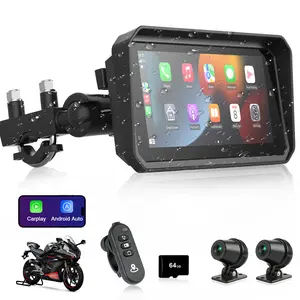 6.25'' 4K Motorcycle CarPlay Android Auto Screen Motorbike Dash cam with Camera Front and Rear, Motorcycle Sat Nav with WiFi-Video, Siri/Google Voice Control, Remote Control,TF-64G, Motorcycle Dashcam, HD Driving Recorder