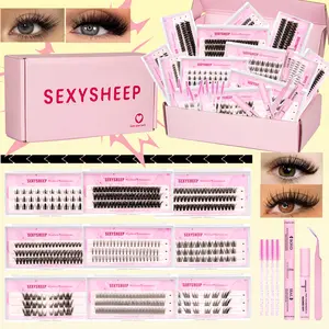 Manga Lash Clusters Kit Eyelash Extension with a variety of styles mixed with natural eyelash cluster set thick eyelash set 9 boxed eyelash is suitable for beginners to choose a variety of lengths of personal eyelash set with Bond&Seal&Remove