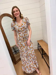 Floral Print Faux Wrap Maxi Dress