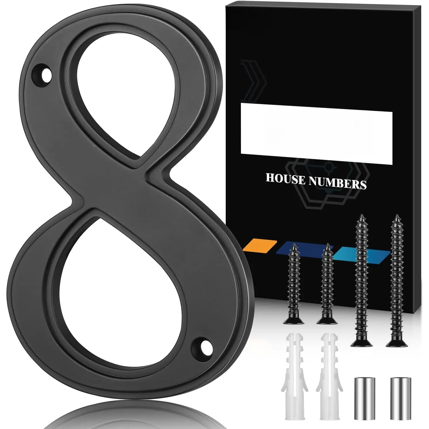5 Inch Modern House Numbers for Outside, Large Metal Address Numbers for House, Anti-Rust Floating House Numbers with  Kits for Front Door Garden Mailbox, Black Zinc Alloy Style (Black 8)