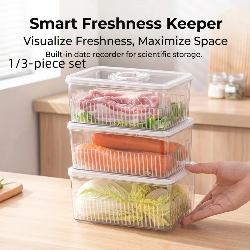 1/3-piece set of food storage containers with date labels; stackable, transparent refrigerator containers that make it easy to track expiration dates and keep fruits and vegetables crisp longer